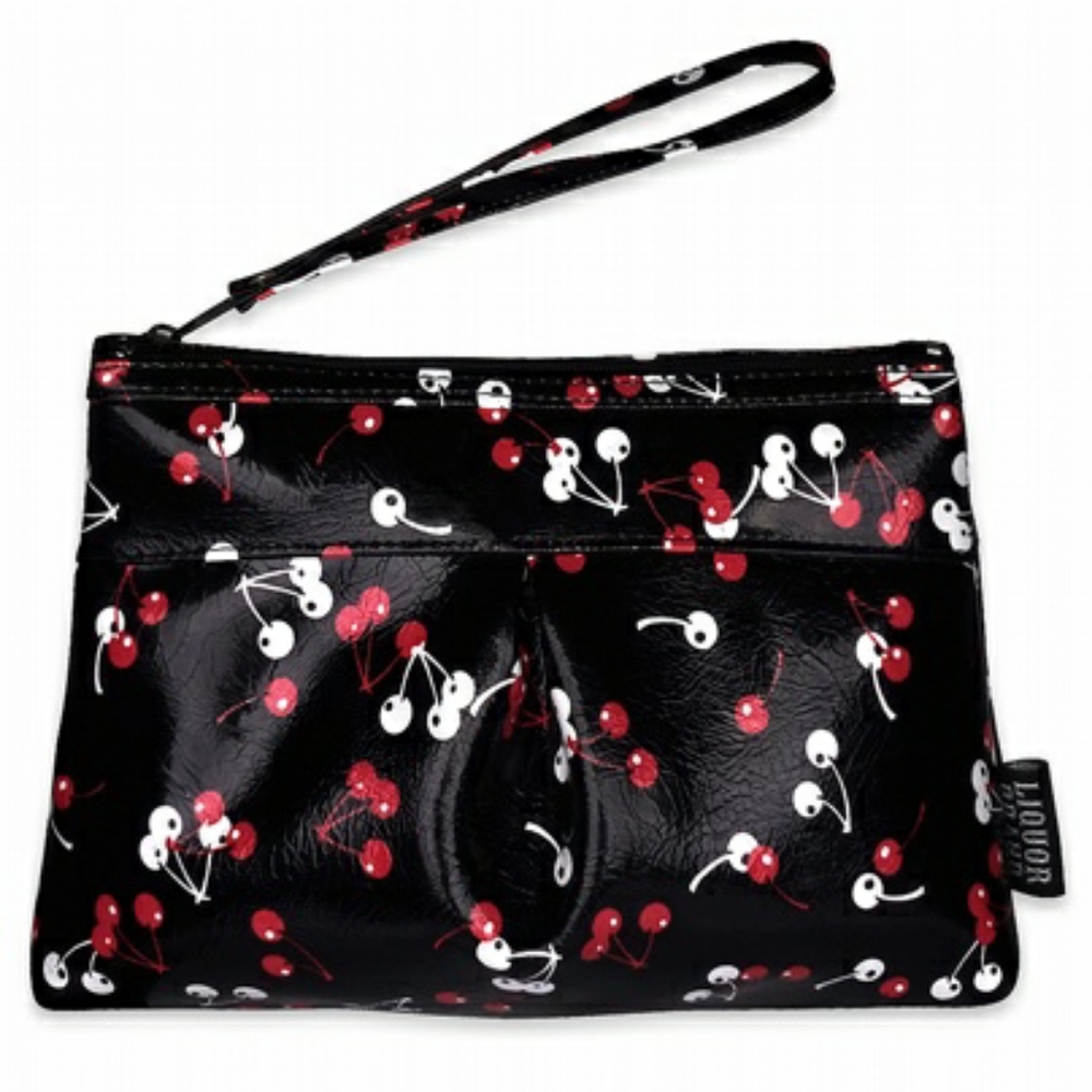 Liquor Brand Micro Cherries Black Pouch Wristlet
